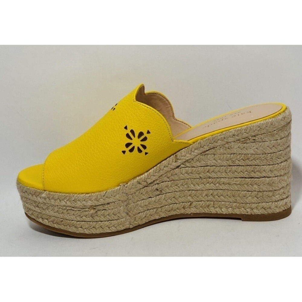 Kate Spade Women's Wedge Size 7 Mule Sandal Yellow Tenley Leather Espadrille - Picture 5 of 9